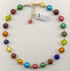 Satinato Mat Finish 12mm Round Arlecchino, Venetian Bead Necklace